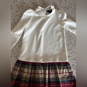 Polo by Ralph Lauren White Long Sleeve Kids Top with Plaid Skirt